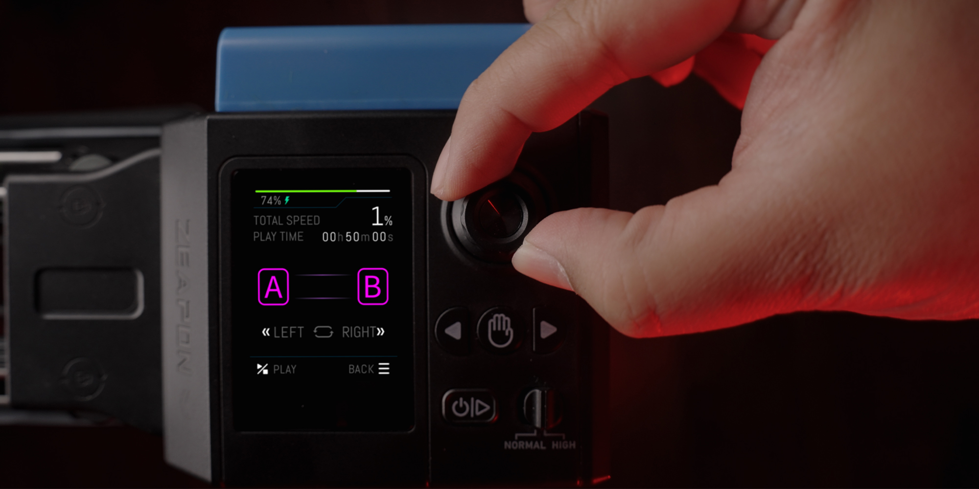 Slider Zeapon Micro 4 E500 z modułem napędowym i głowicą automatyczną Pons PT - Przyciski i dotykowy ekran